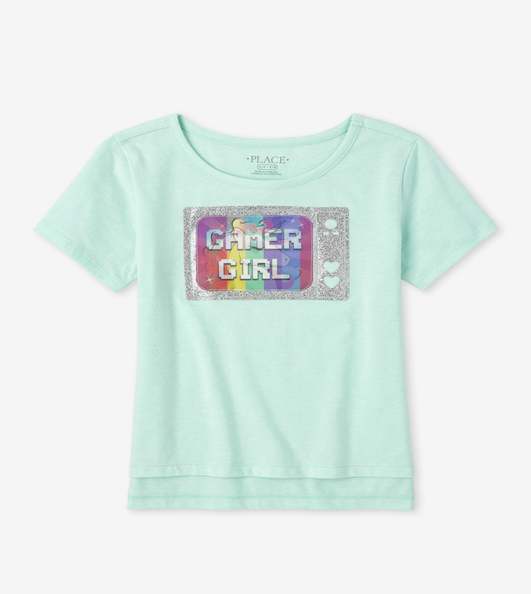 Girls Lenticular Video Game High Low Top Shortsleeves
