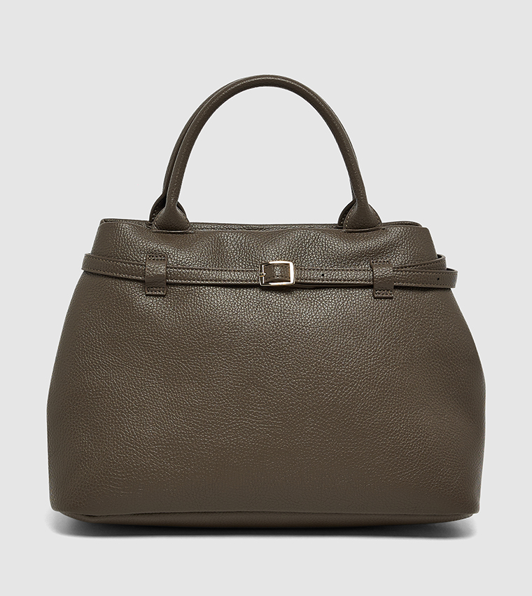 Textured Satchel Bag with Snap Button Closure