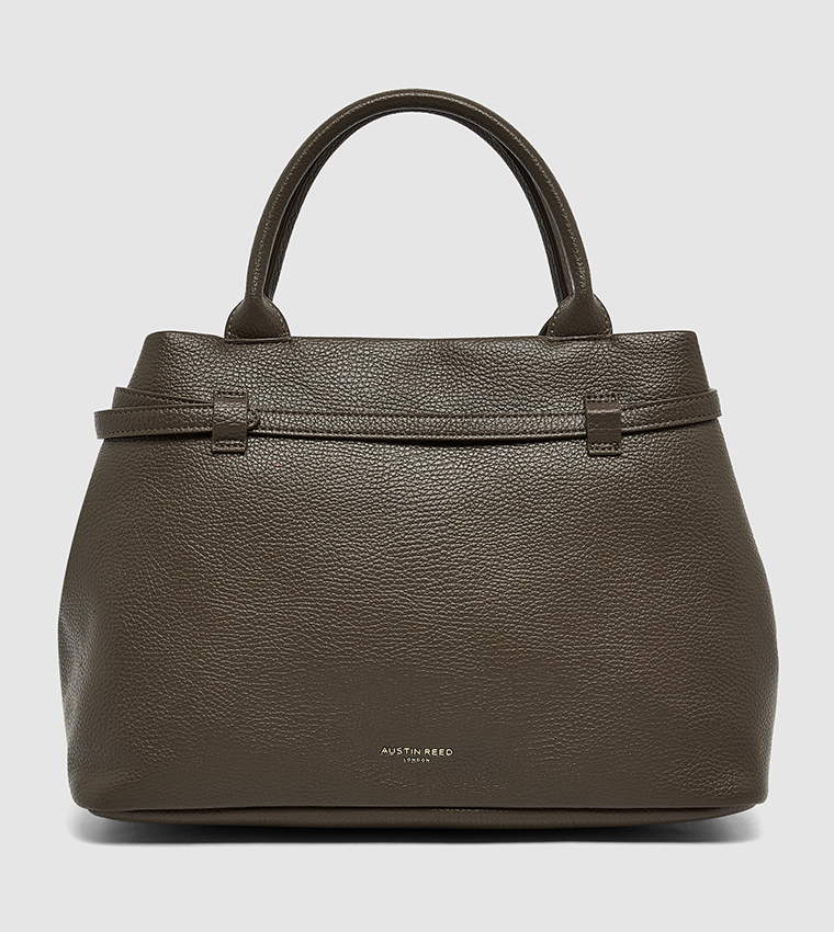 Textured Satchel Bag with Snap Button Closure