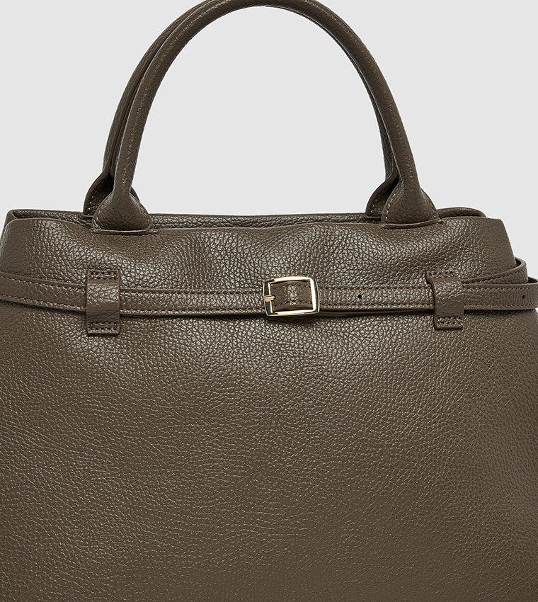 Textured Satchel Bag with Snap Button Closure