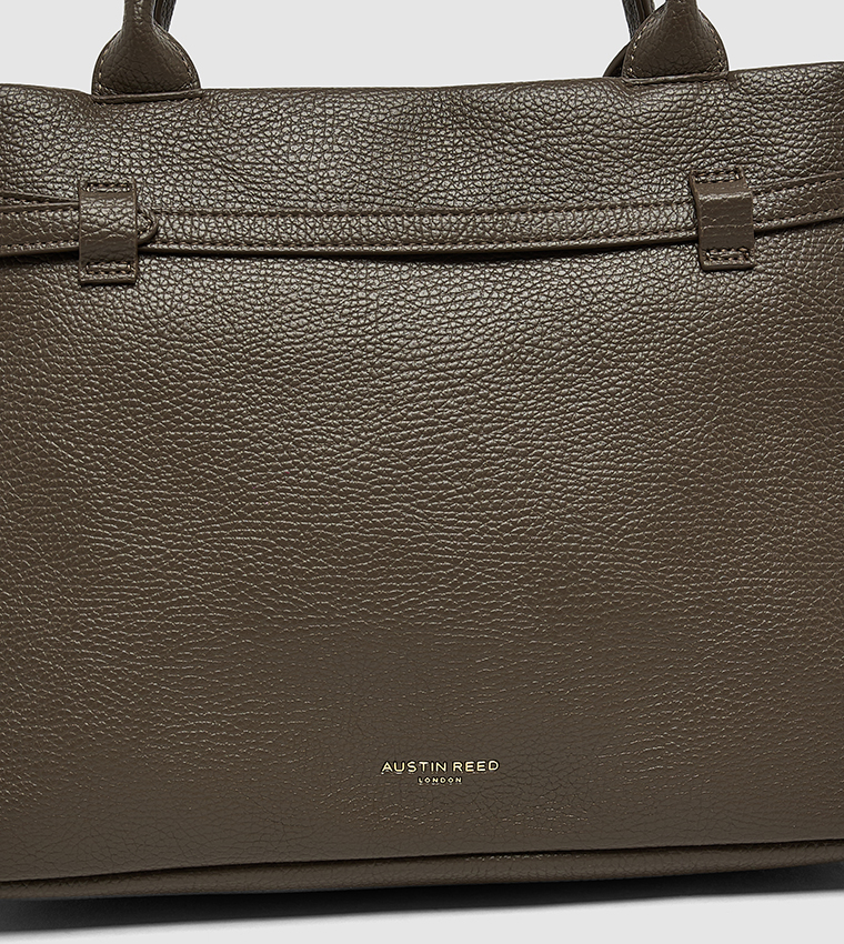 Textured Satchel Bag with Snap Button Closure