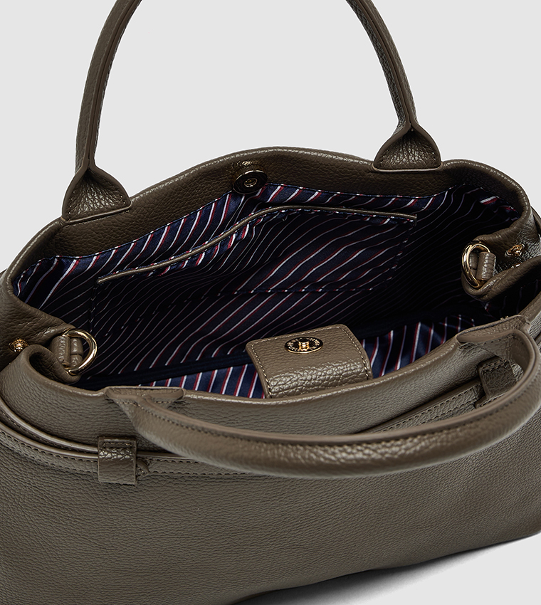 Textured Satchel Bag with Snap Button Closure