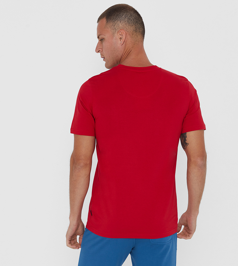 Core stretch V-neck T Shirt-Red