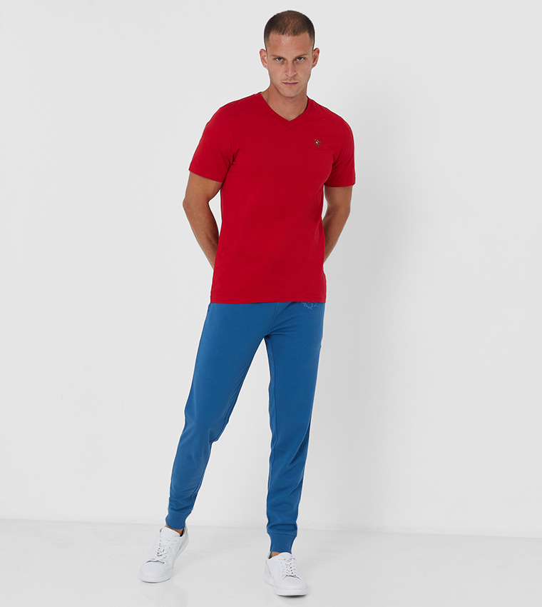 Core stretch V-neck T Shirt-Red
