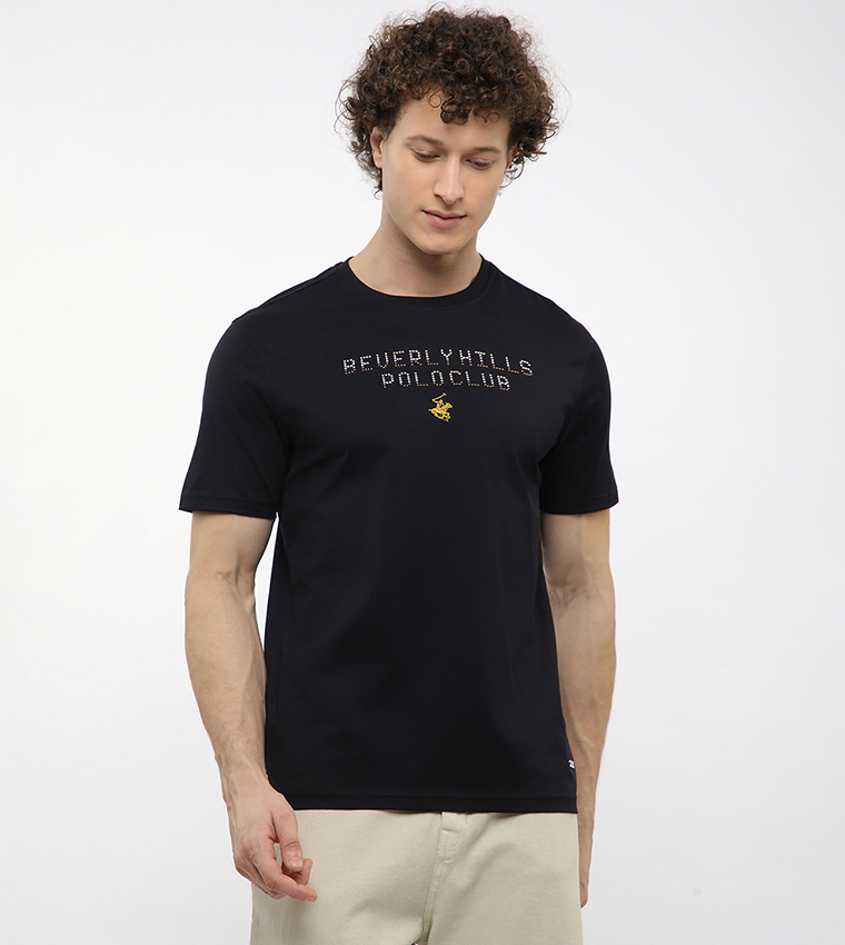 تيشيرت بطبعة شعار ورقبة مستديرة  