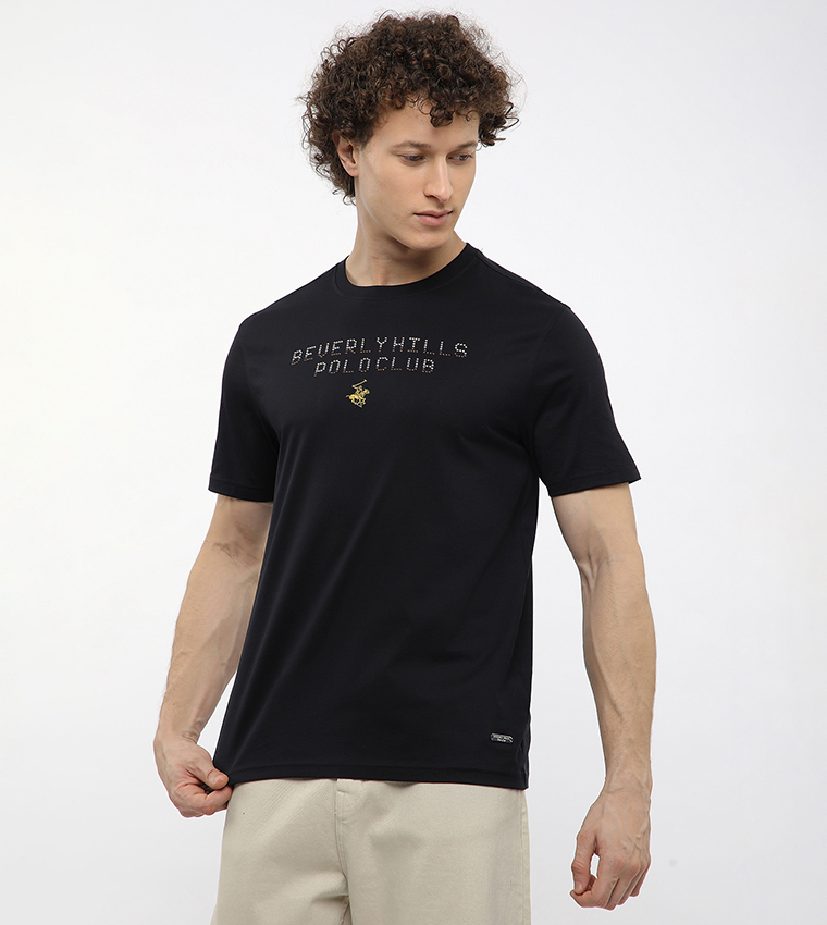 تيشيرت بطبعة شعار ورقبة مستديرة  