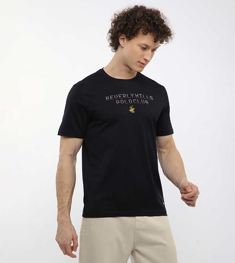 تيشيرت بطبعة شعار ورقبة مستديرة  