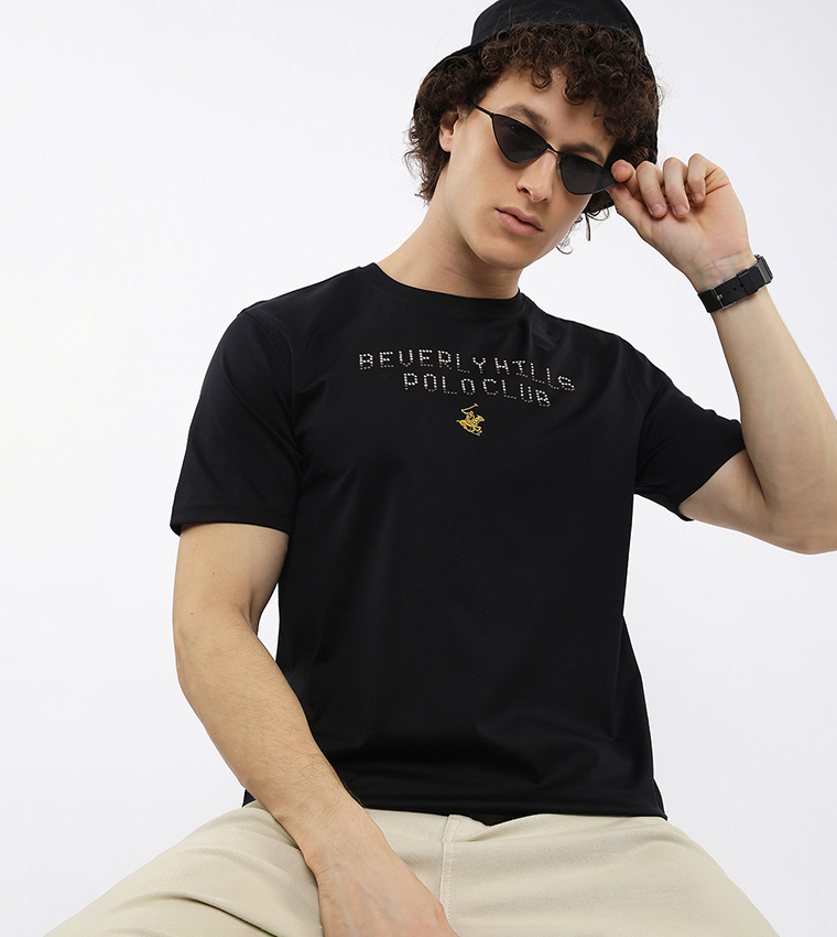 تيشيرت بطبعة شعار ورقبة مستديرة  