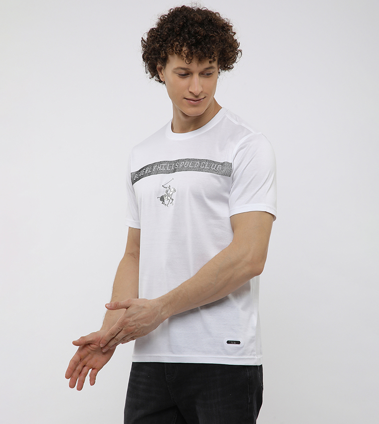 تيشيرت بطبعة شعار ورقبة مستديرة  