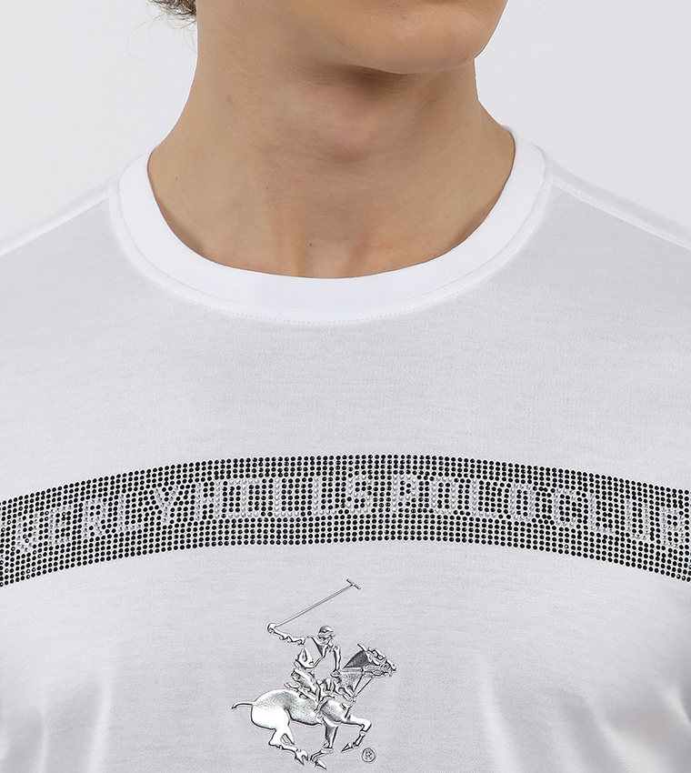 تيشيرت بطبعة شعار ورقبة مستديرة  