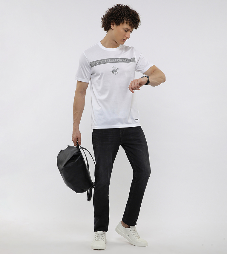 تيشيرت بطبعة شعار ورقبة مستديرة  