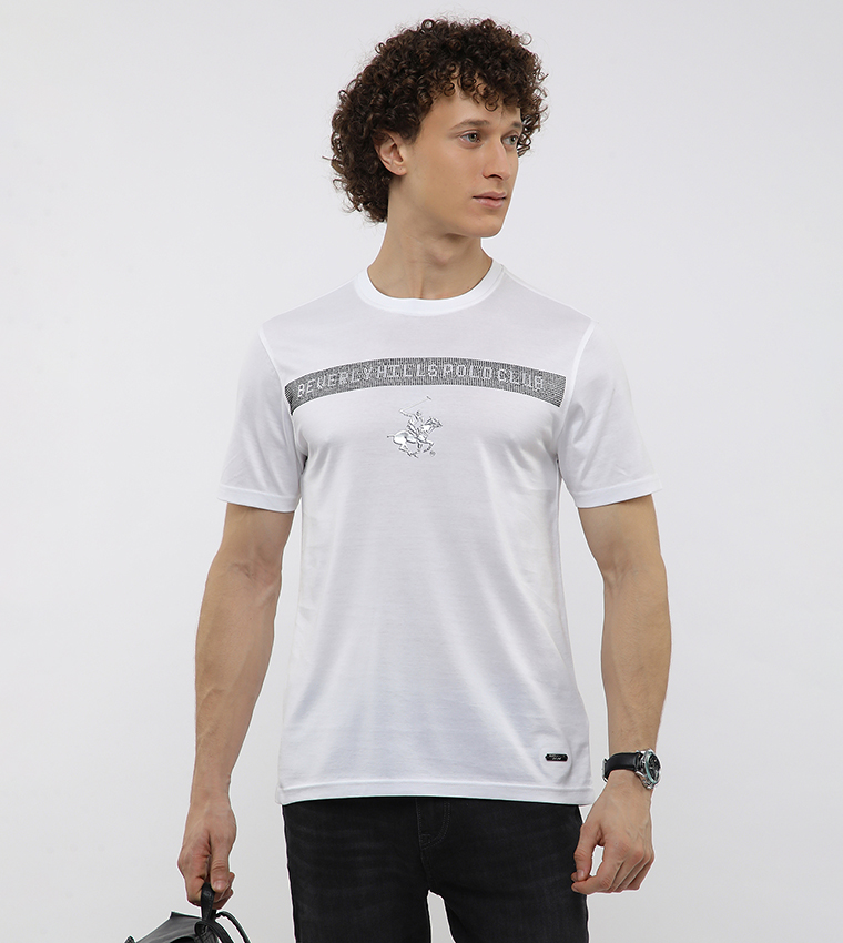 تيشيرت بطبعة شعار ورقبة مستديرة  