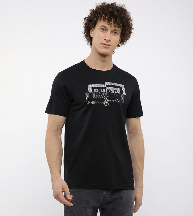 تيشيرت بطبعة شعار ورقبة مستديرة  