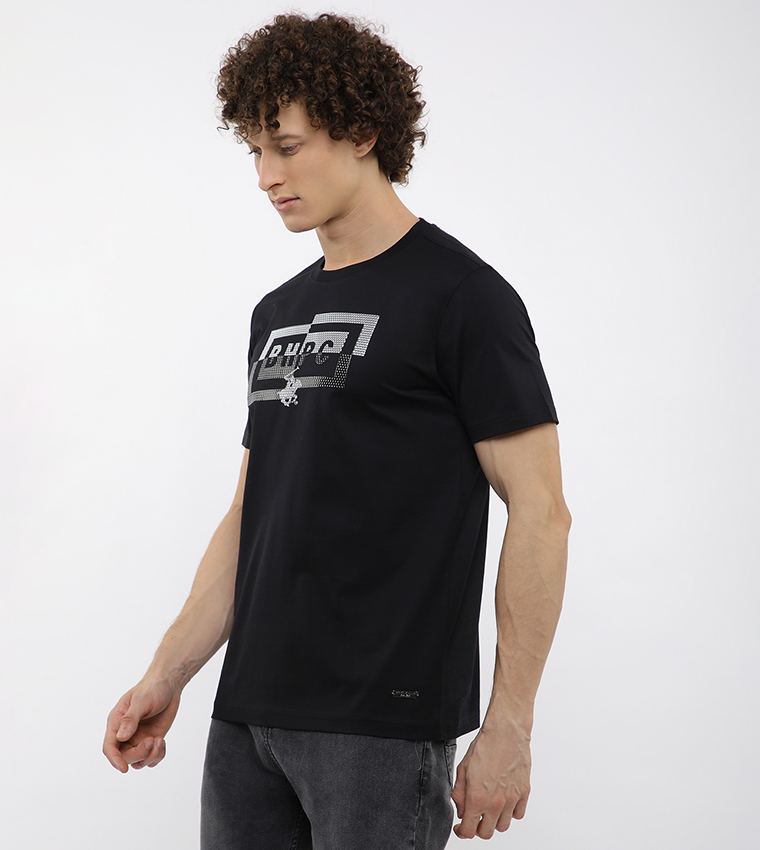 تيشيرت بطبعة شعار ورقبة مستديرة  