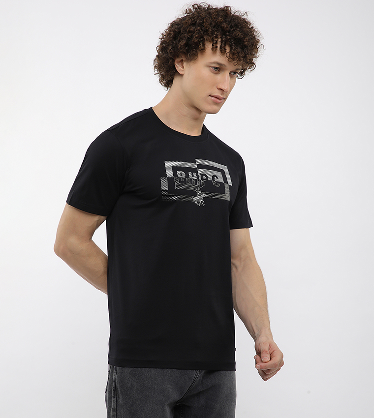 تيشيرت بطبعة شعار ورقبة مستديرة  