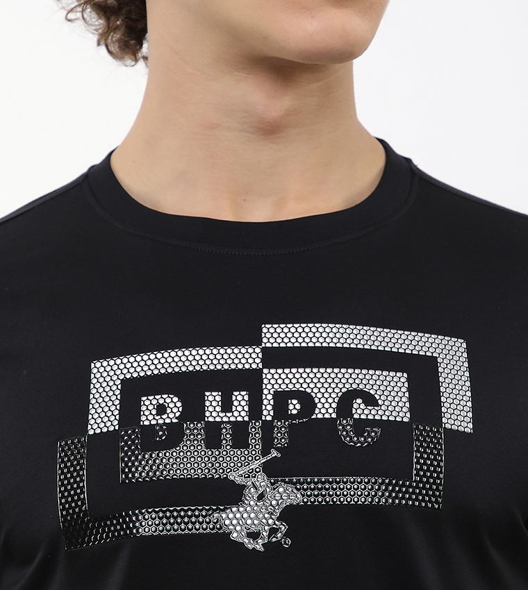 تيشيرت بطبعة شعار ورقبة مستديرة  