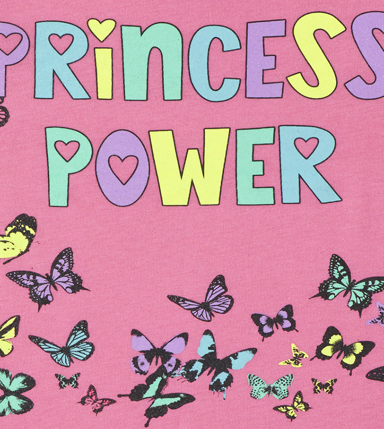 Baby And Toddler Girls Princess Power Graphic Tee-Allurepink