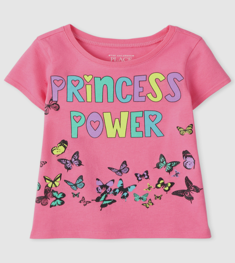 Baby And Toddler Girls Princess Power Graphic Tee-Allurepink