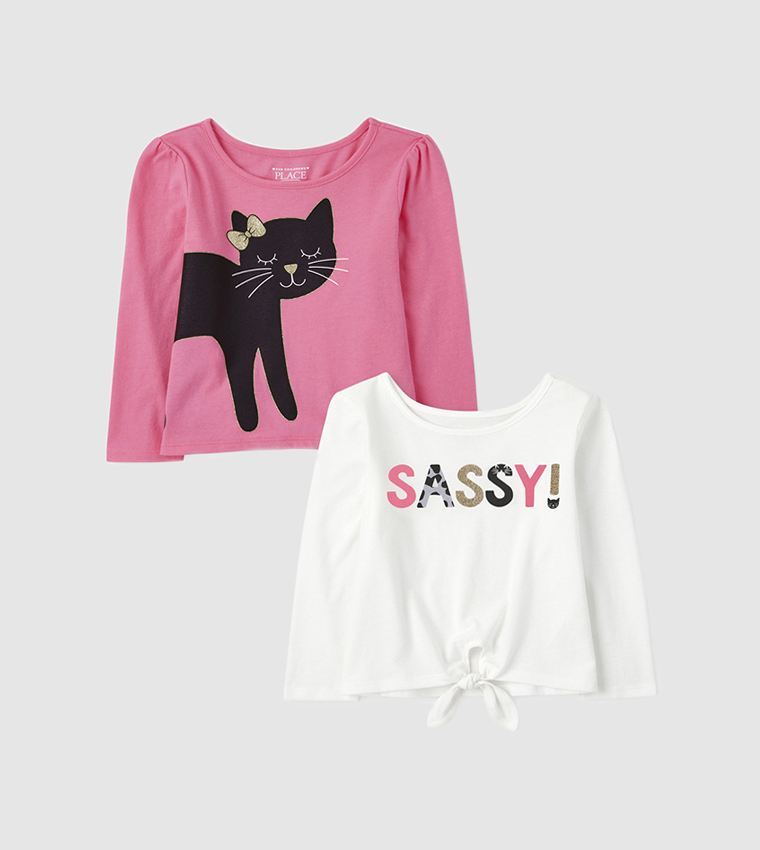 Pack of 2 Round Neck Printed Long Sleeve T-Shirt