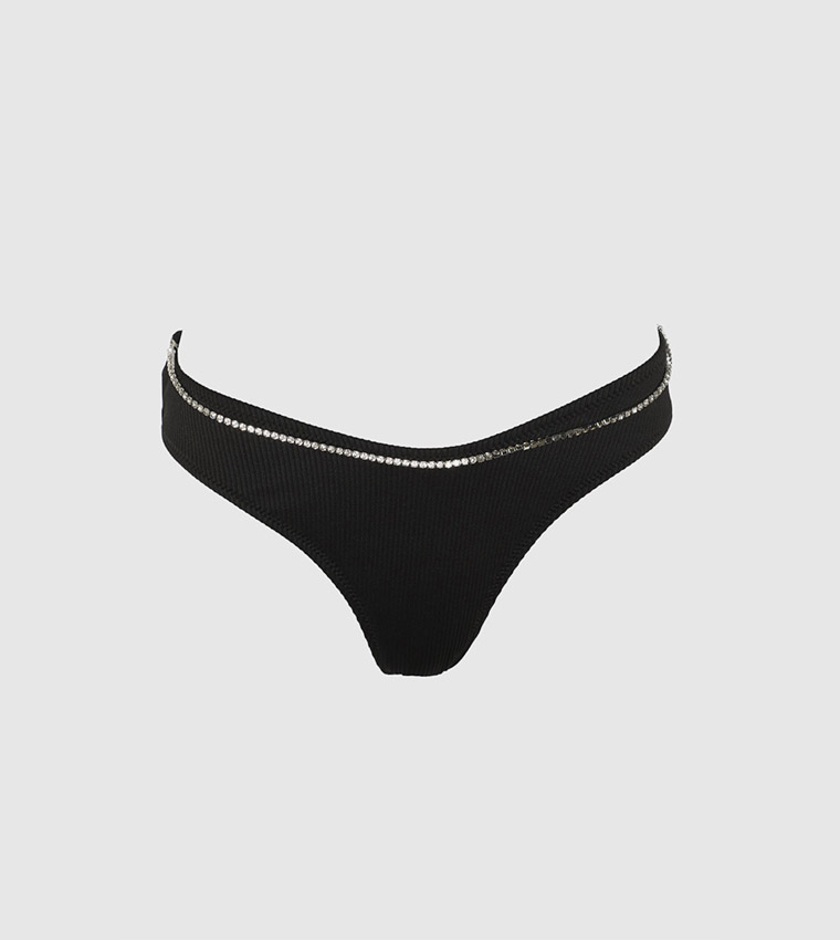 Textured Fabric Chain Detailed Bikini Brief