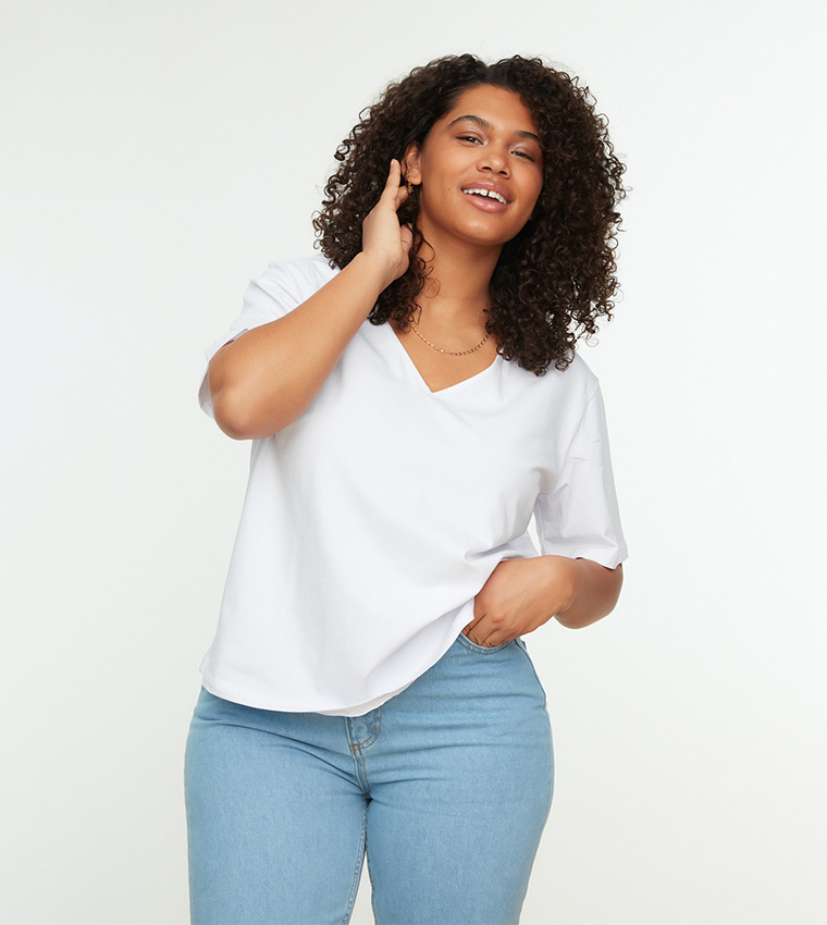 V-Neck Basic Knitted T-Shirt