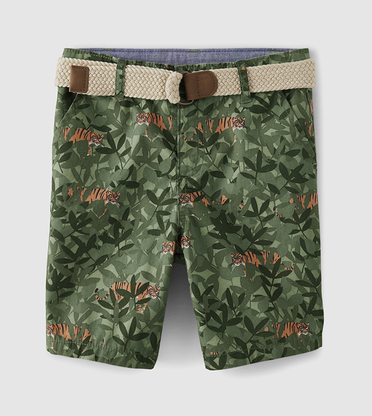 Boy's Printed Chino Shorts with Belt