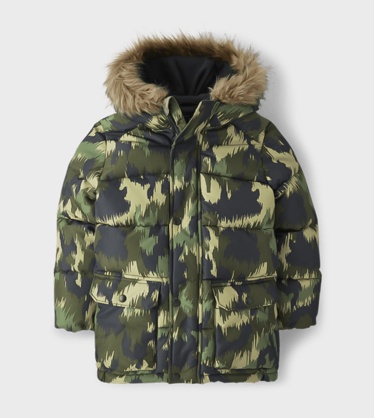 Camo Printed Hooded Puffer Jacket