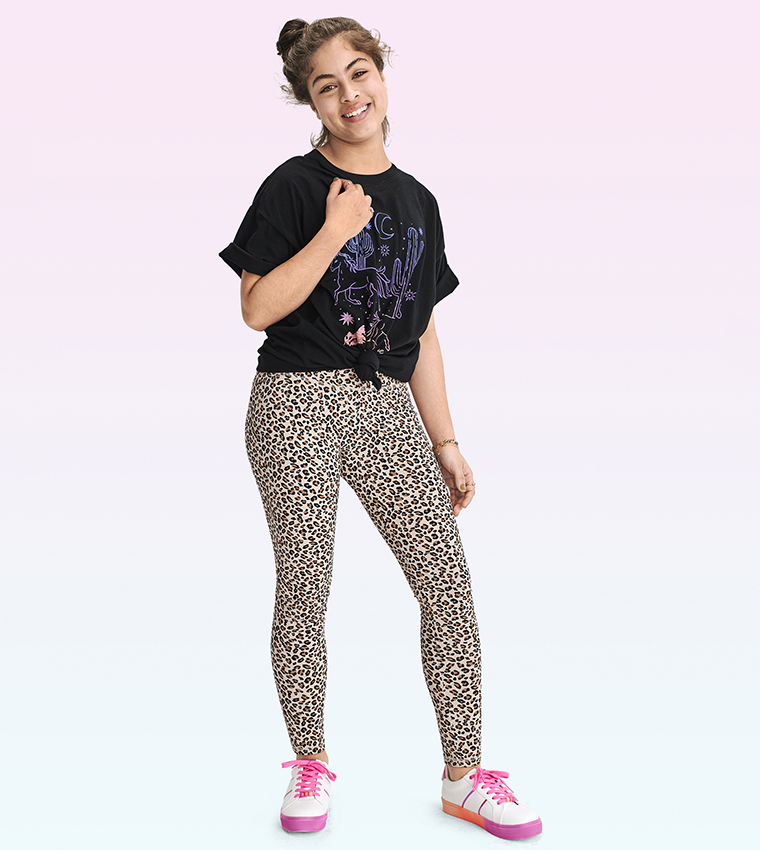 Girls Printed High-Rise Leggings