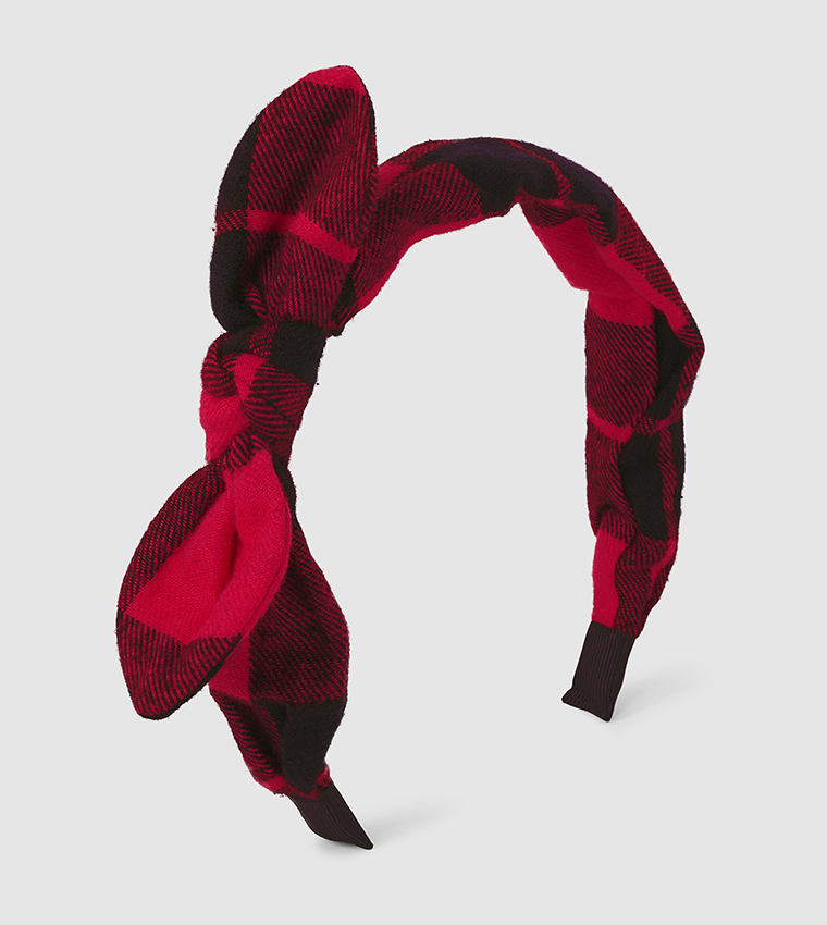 Girls Buffalo Plaid Christmas Bow Headband