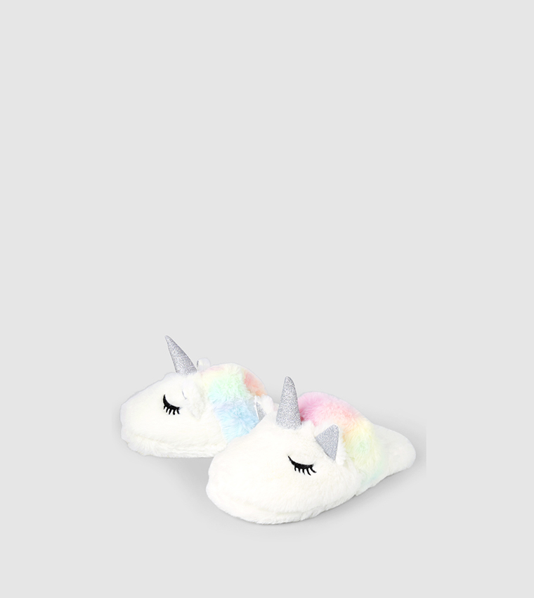 Girls Unicorn Faux Fur Slippers