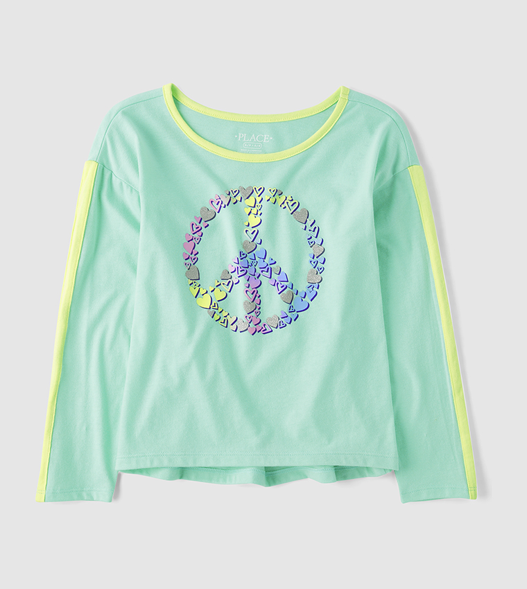 Girl's Graphic Printed Long Sleeves Boxy T-Shirt