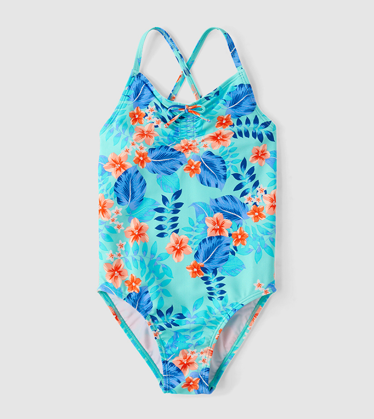 Girls Tropical Cross-Back One Piece Swimsuit
