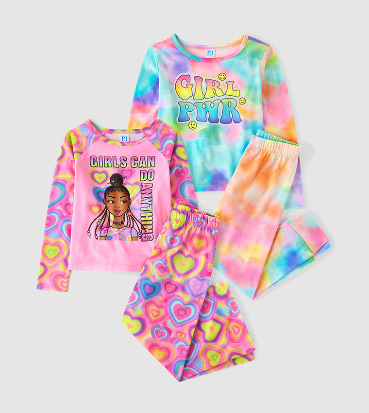 Pack of 2 Girls Girl Power Printed Pyjama Sets