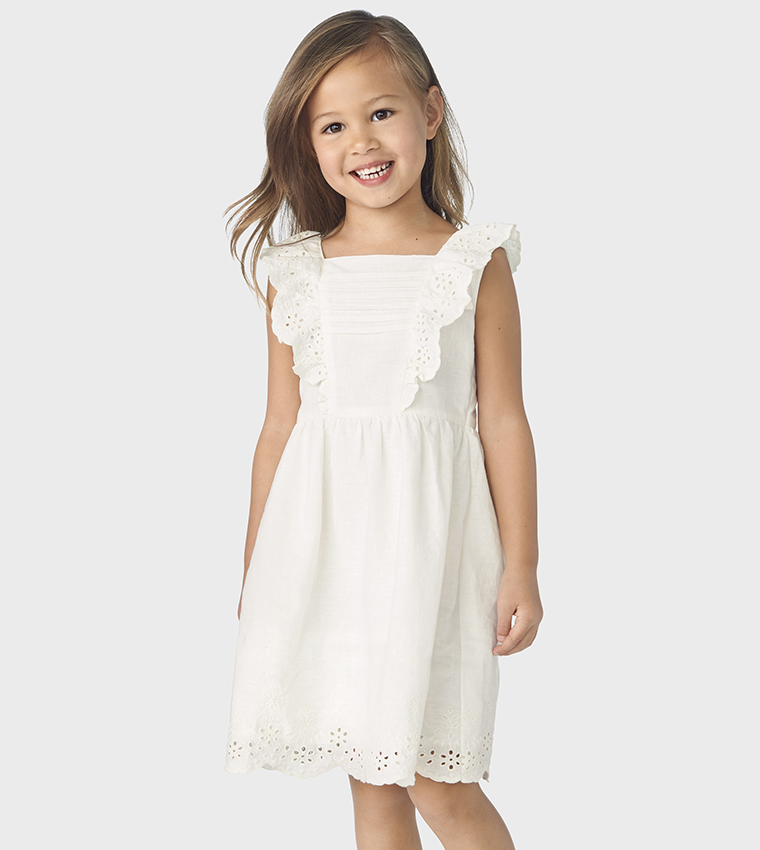 Girls Mommy And Me Eyelet Dress - Linen