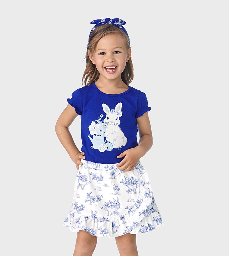Girls Bunny Poplin Ruffle Skort - Blue Belle