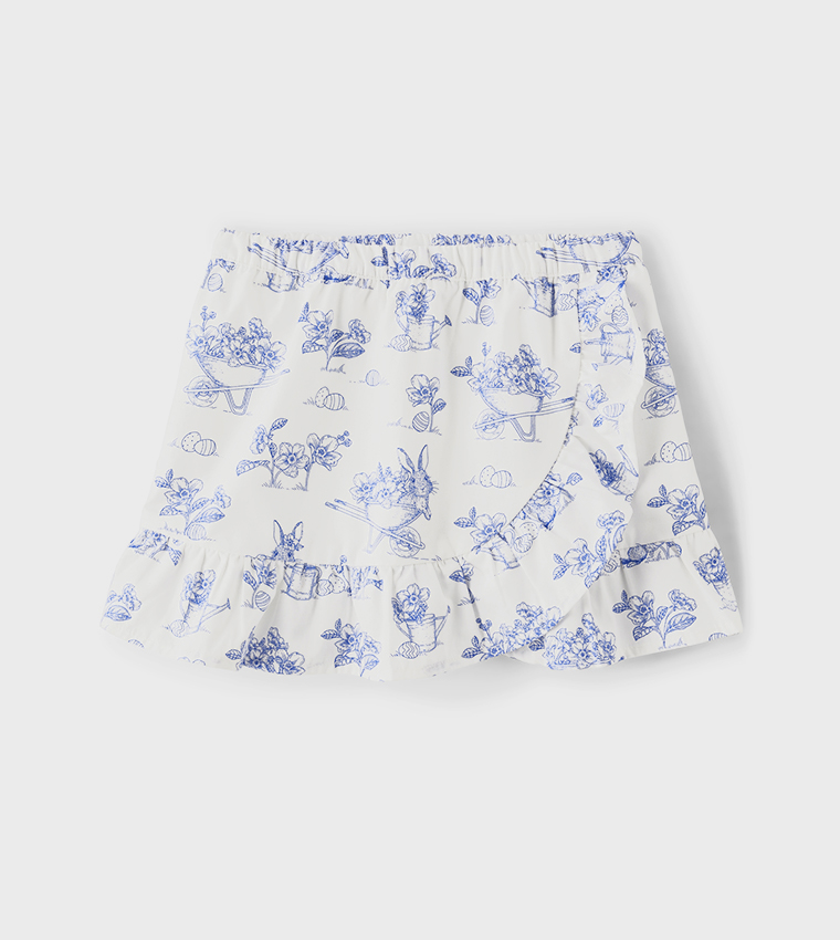 Girls Bunny Poplin Ruffle Skort - Blue Belle