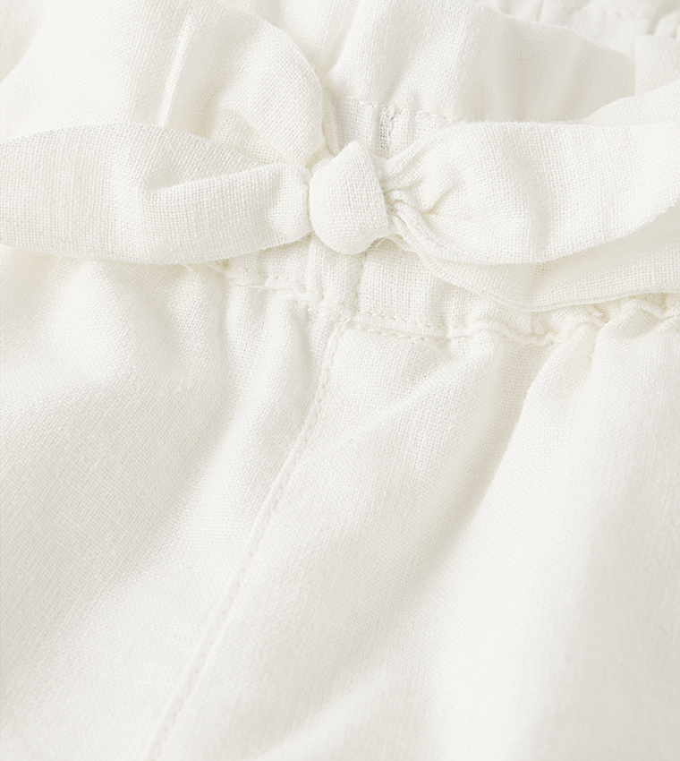 Girls Tie Pull On Pants - Linen