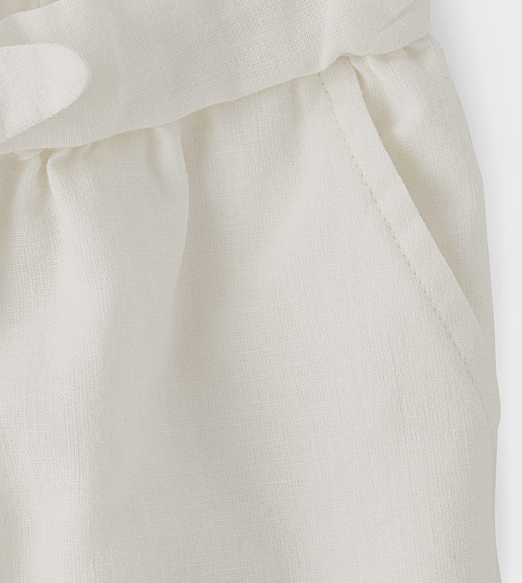 Girls Tie Pull On Pants - Linen