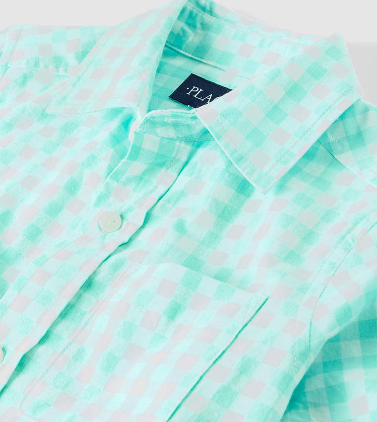 Boys Dad and Me Gingham Poplin Button Up Shirt