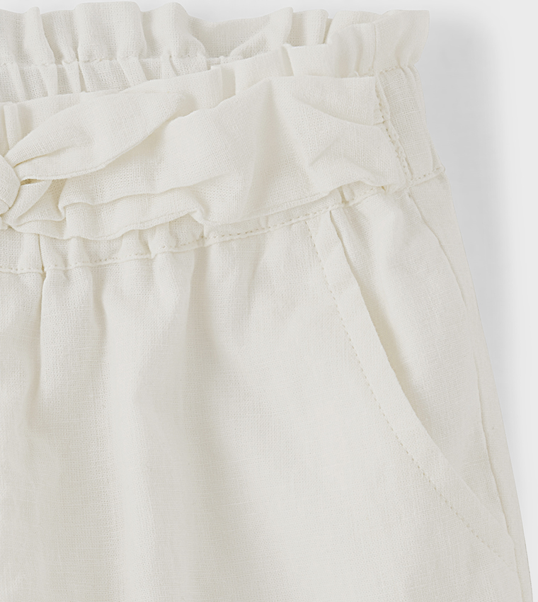 Girls Tie Front Shorts - Linen