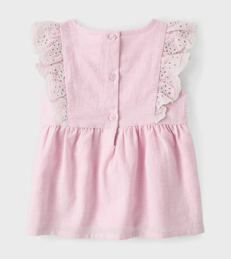 Girls Eyelet Top - Linen