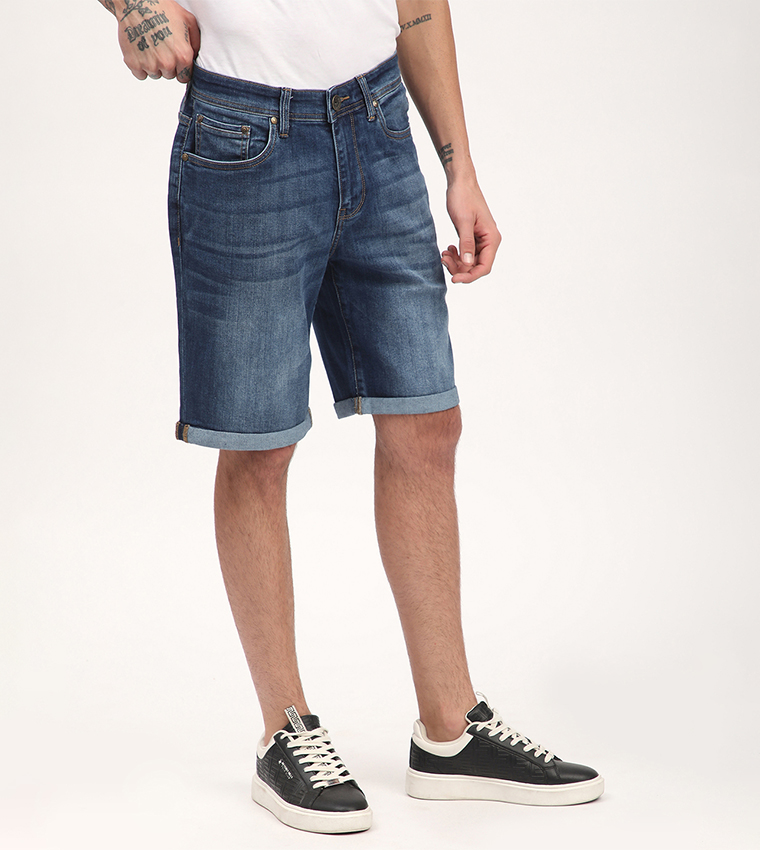 Faded Mid Rise Denim Shorts