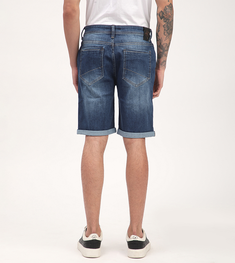 Faded Mid Rise Denim Shorts