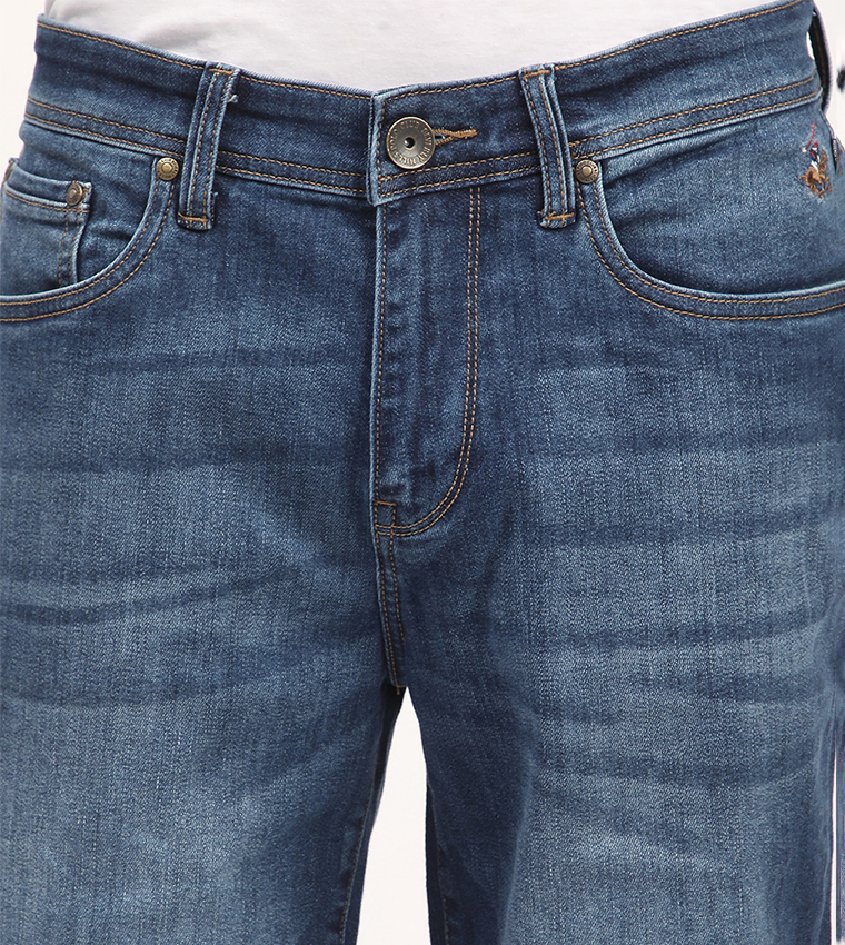 Faded Mid Rise Denim Shorts