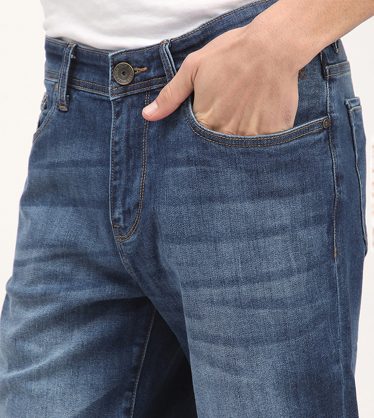 Faded Mid Rise Denim Shorts