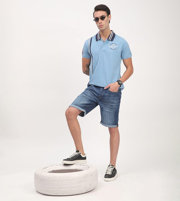Faded Mid Rise Denim Shorts