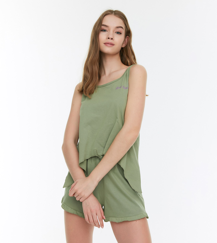 Buy Trendyol Embroidered Knitted Night Suit In Mint | 6thStreet Qatar