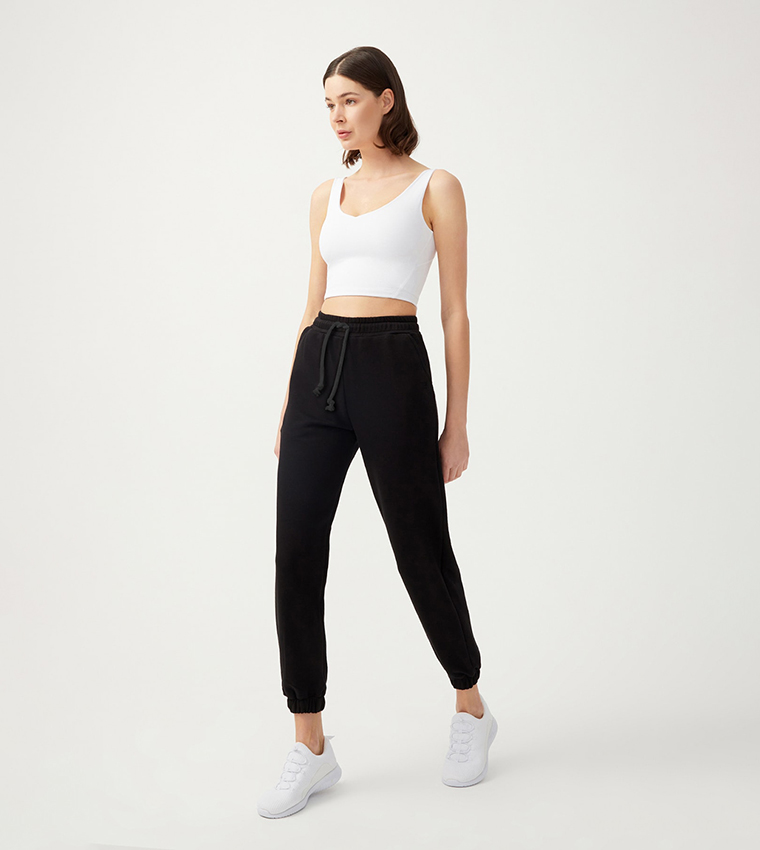 Solid Drawstring Waist Joggers