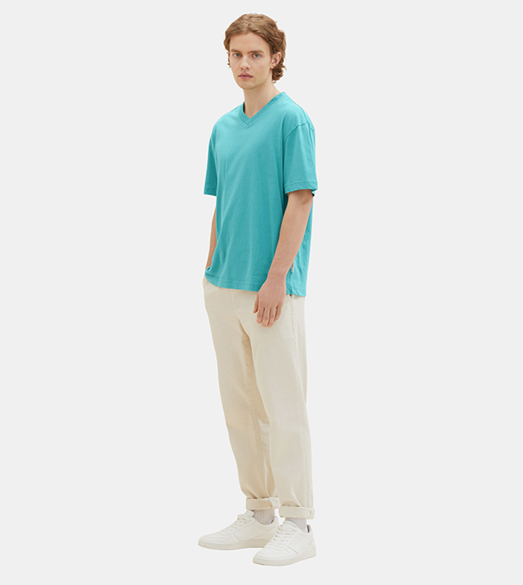 Solid V-Neck Relaxed Fit T-Shirt