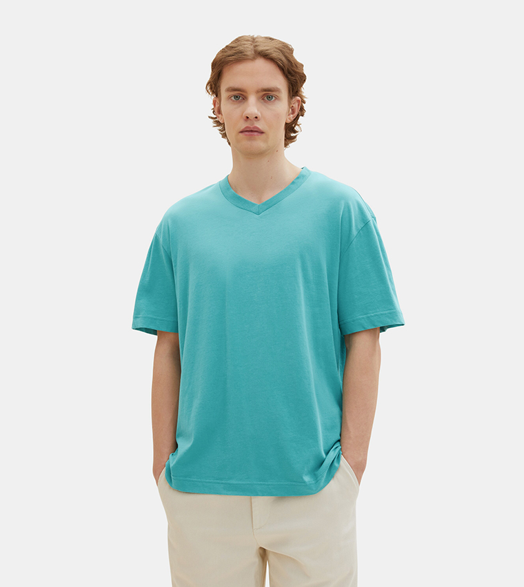 Solid V-Neck Relaxed Fit T-Shirt